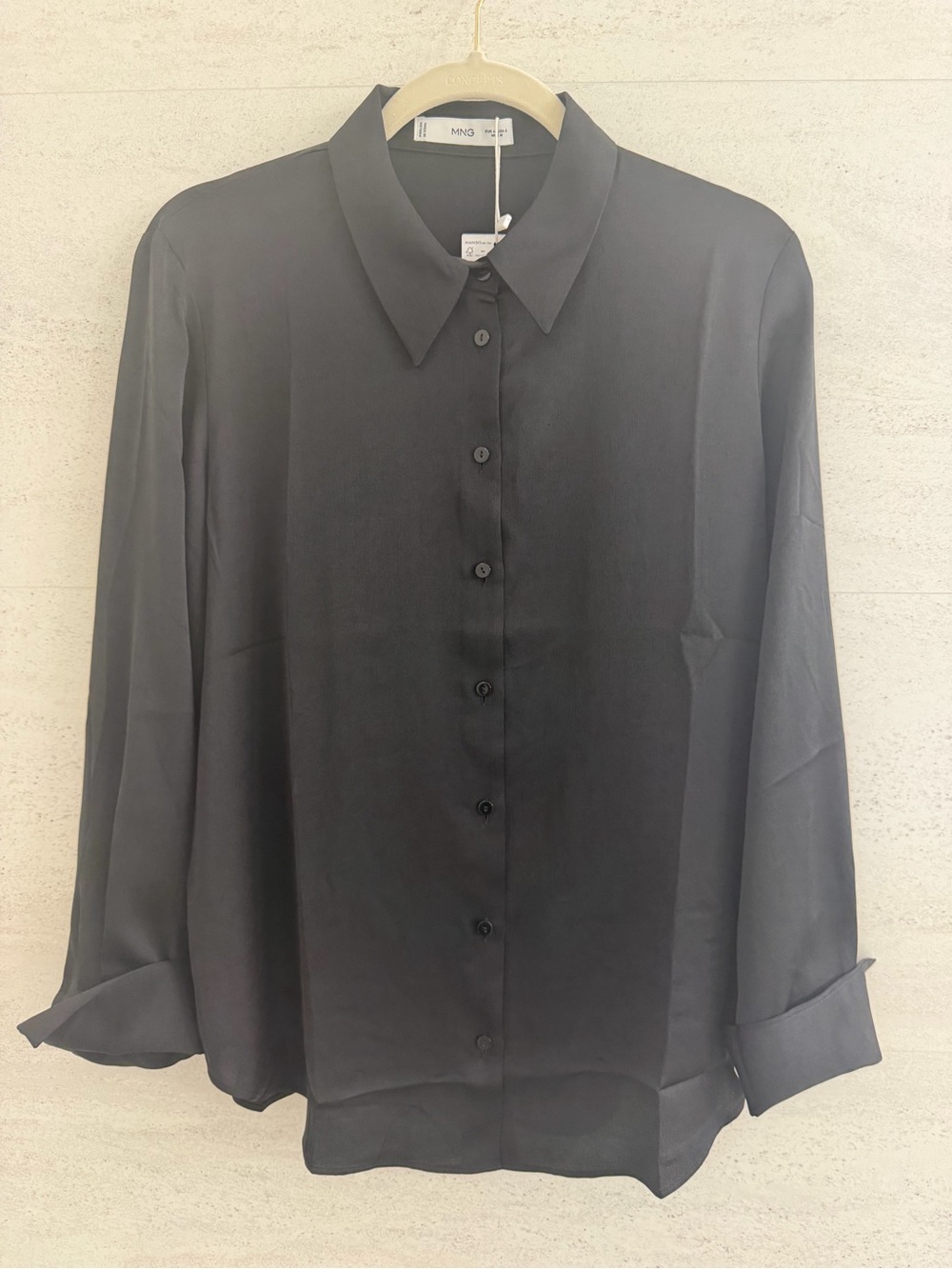 Mango Black Silk-Like Button Down Shirt